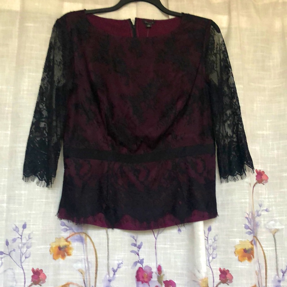 Black and burgundy lace top